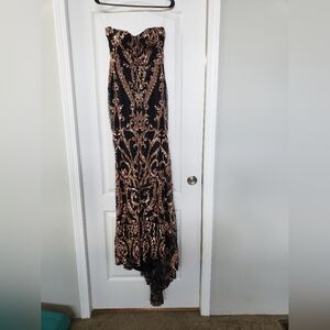 NWT rose gold sequin strapless evening gown